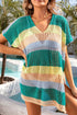 Striped Hollow Out Knit V Neck Tunic Cover Up